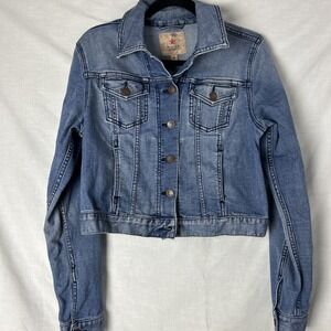 People's Liberation Blue Women's Cropped Denim Jacket - Size Large